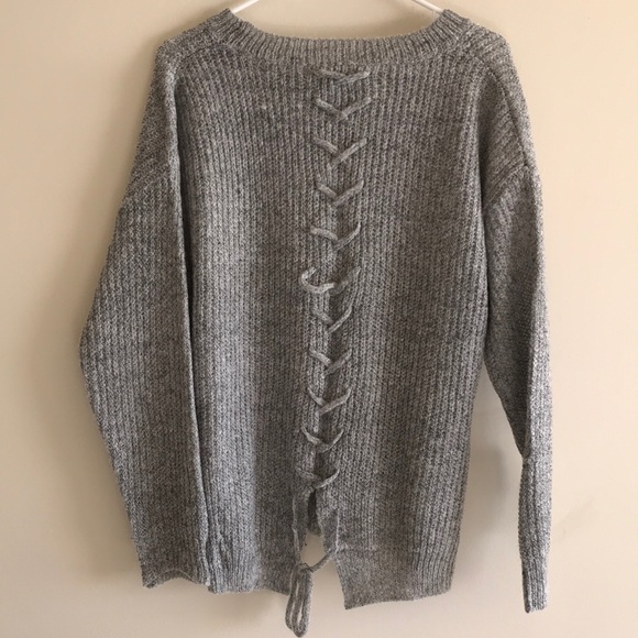 Grey wool blend Lace up sweater - Picture 4 of 8